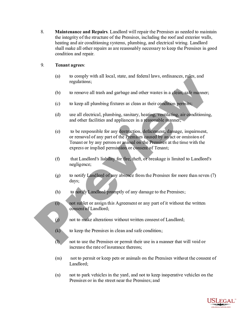 page 1 Residential Rental Agreement preview