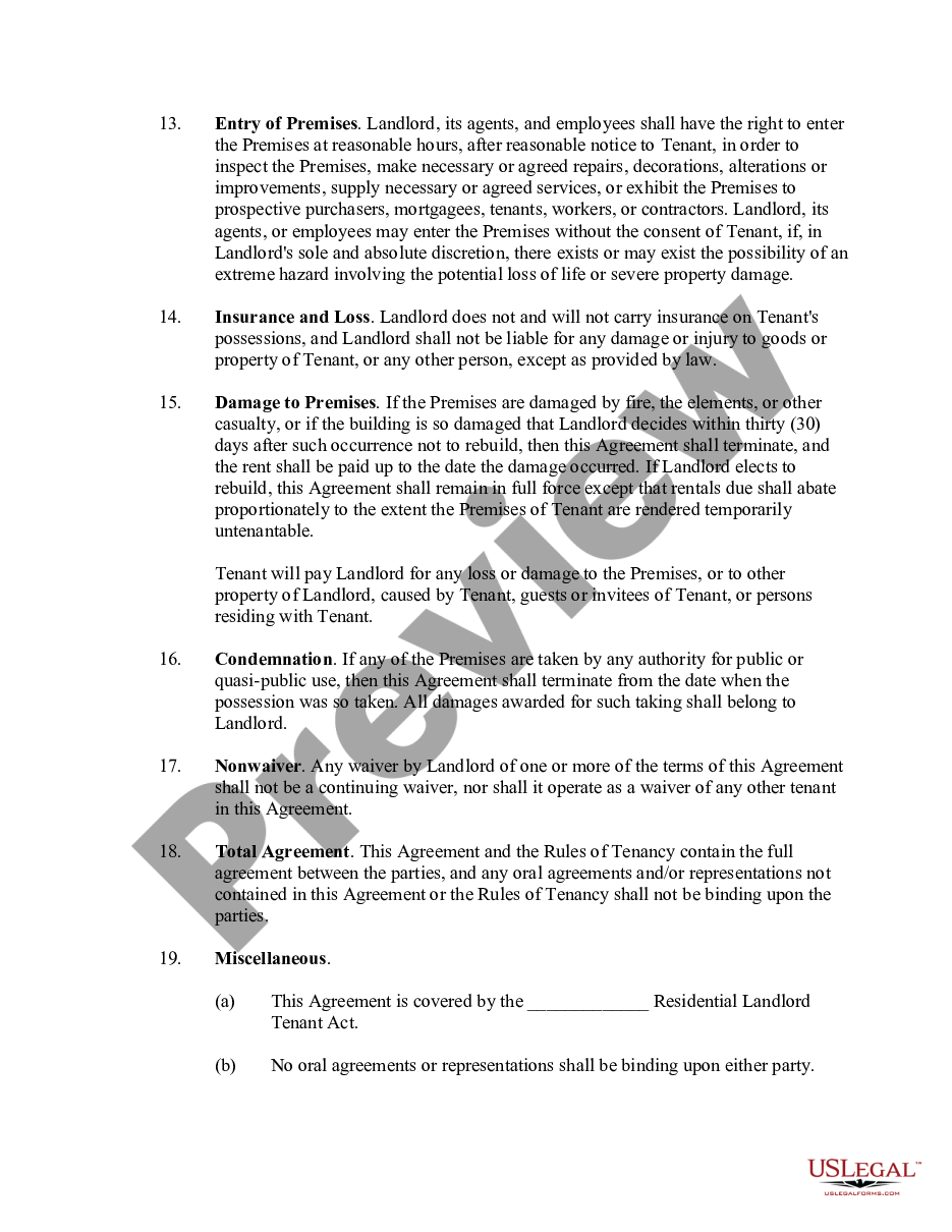 page 3 Residential Rental Agreement preview