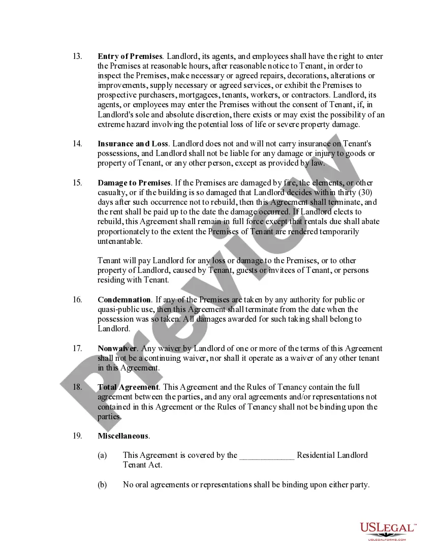 Preview Residential Rental Agreement