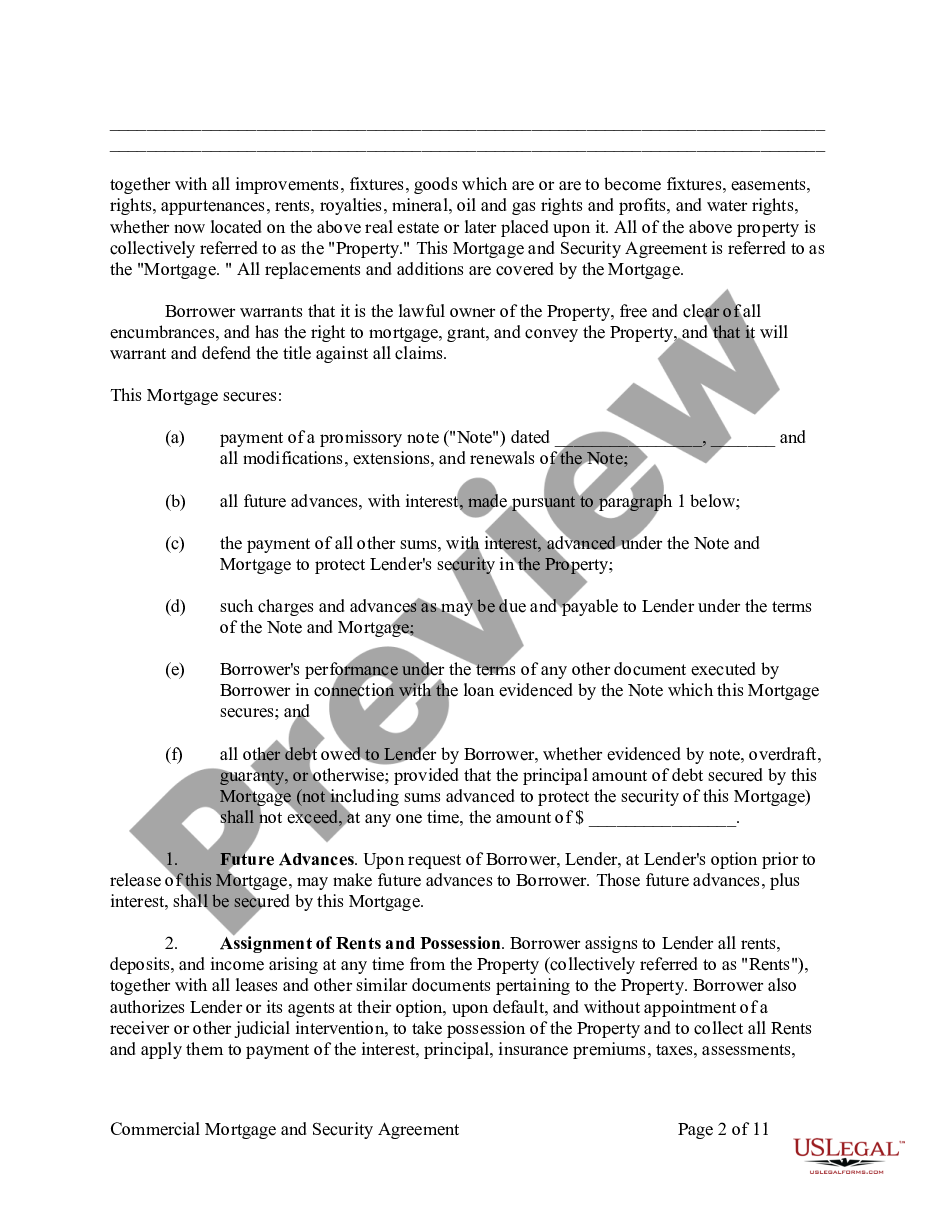 page 1 Commercial Mortgage and Security Agreement preview