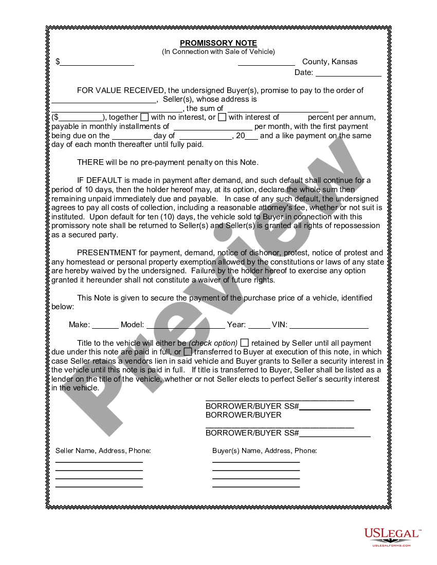 page 2 Bill of Sale for Automobile or Vehicle including Odometer Statement and Promissory Note preview