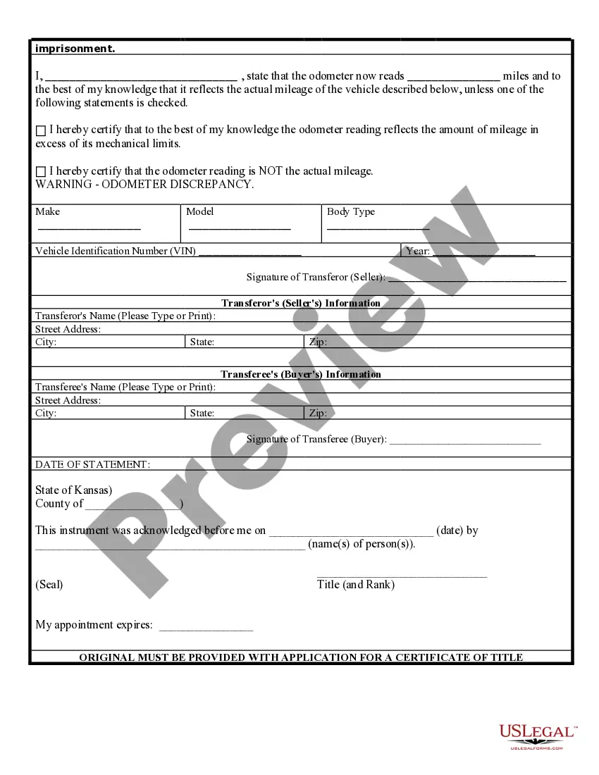 Preview Bill of Sale of Automobile and Odometer Statement