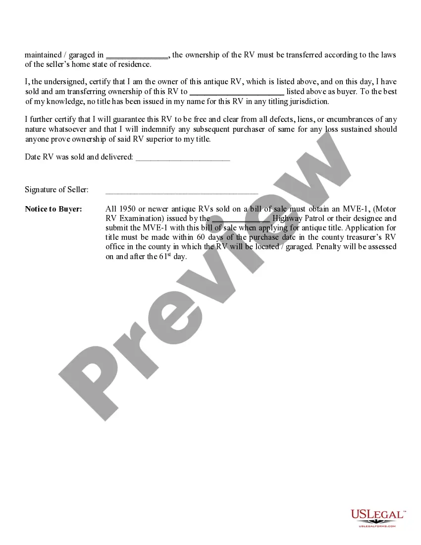 Preview RV Bill of Sale