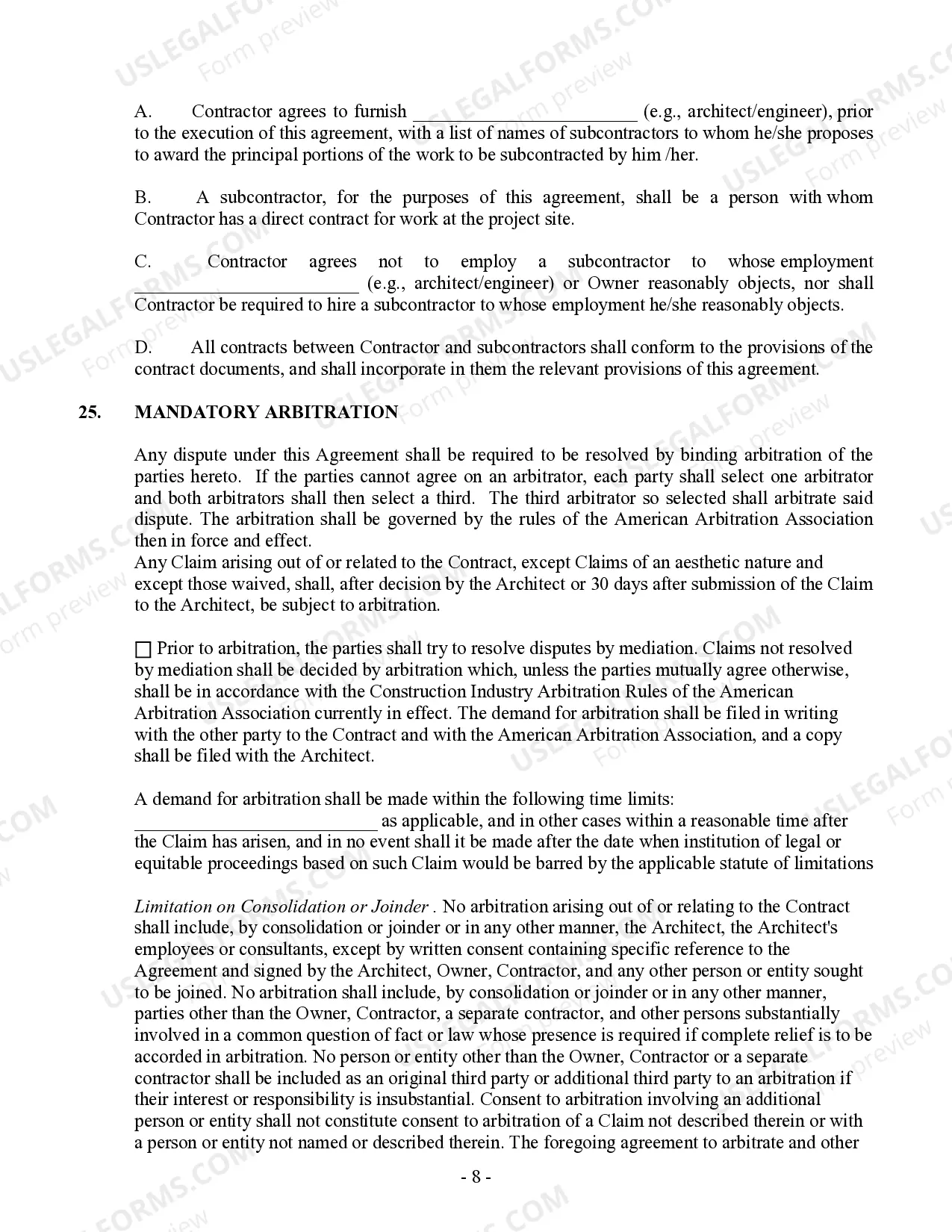 Preview Commercial Contract for Contractor