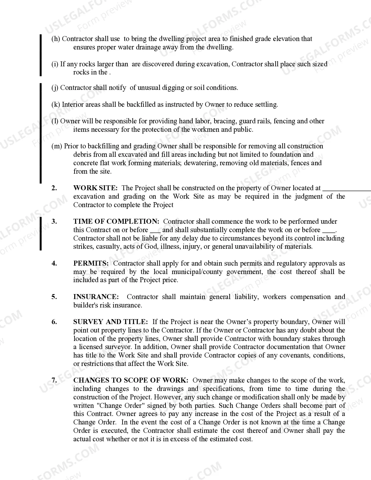 Preview Excavator Contract for Contractor