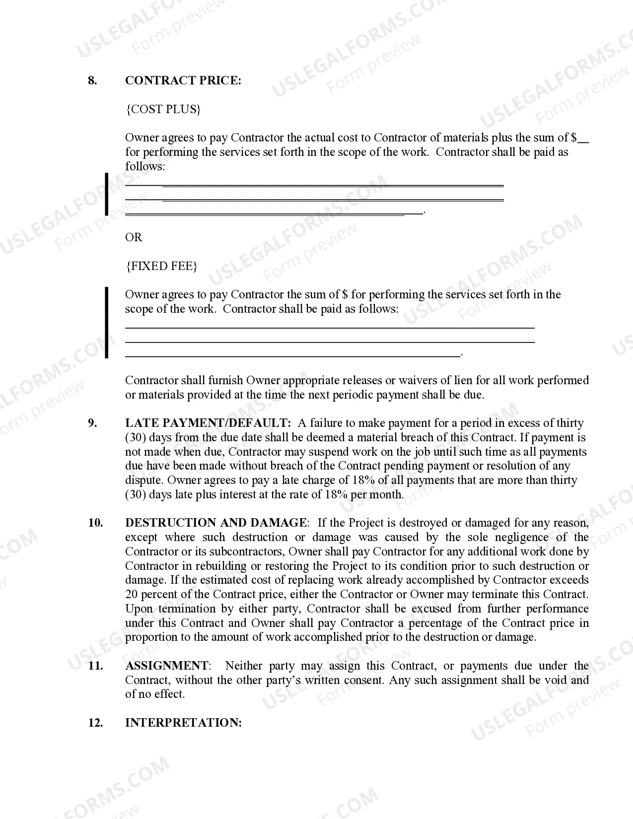 Preview Excavator Contract for Contractor