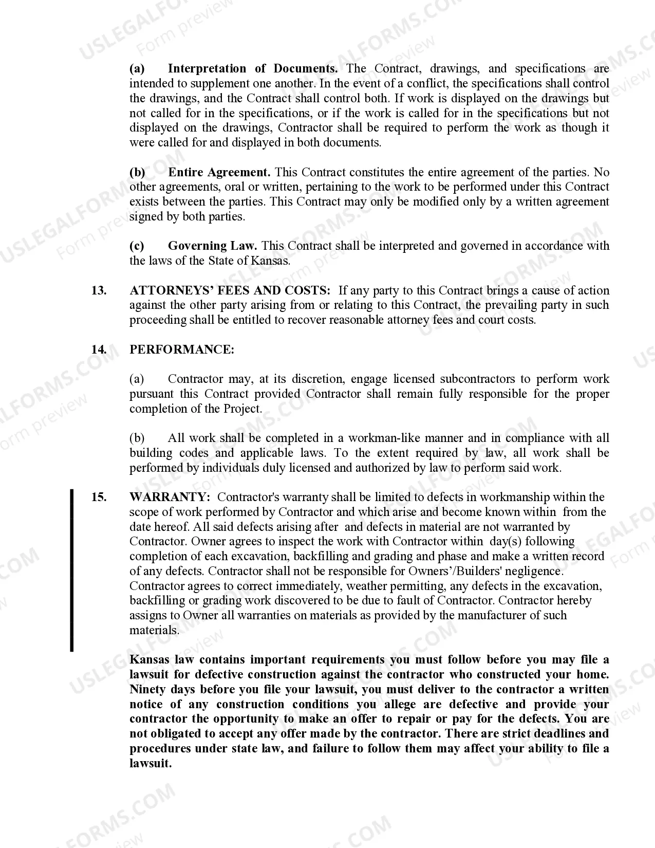 Preview Excavator Contract for Contractor