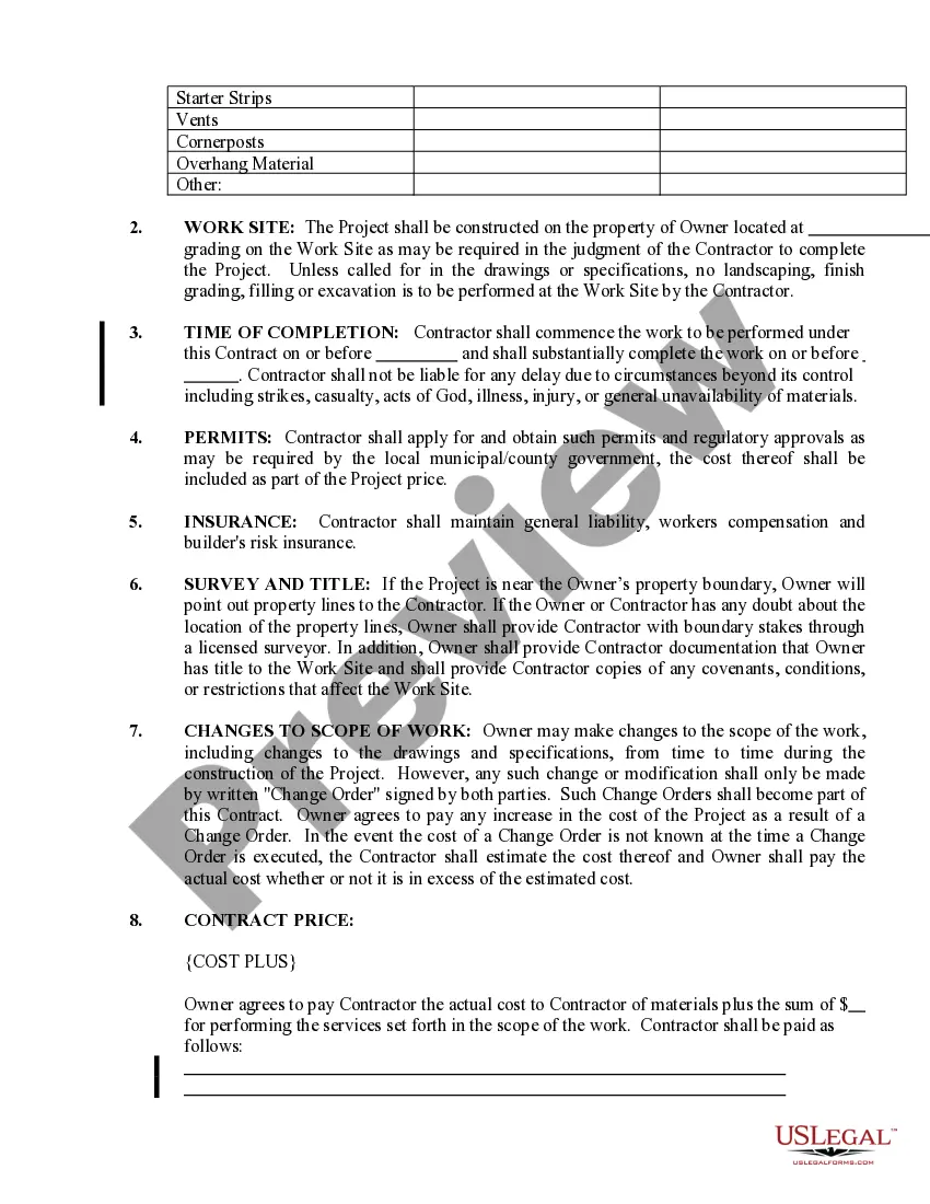Preview Siding Contract for Contractor