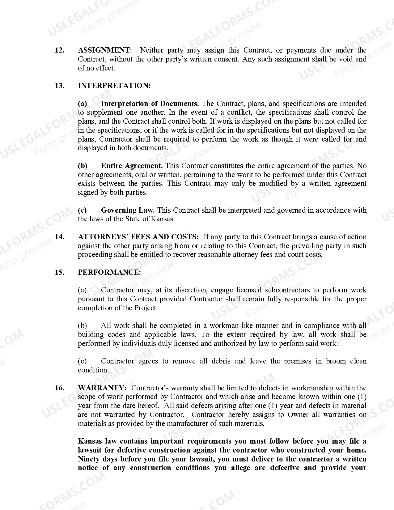 Preview Drainage Contract for Contractor