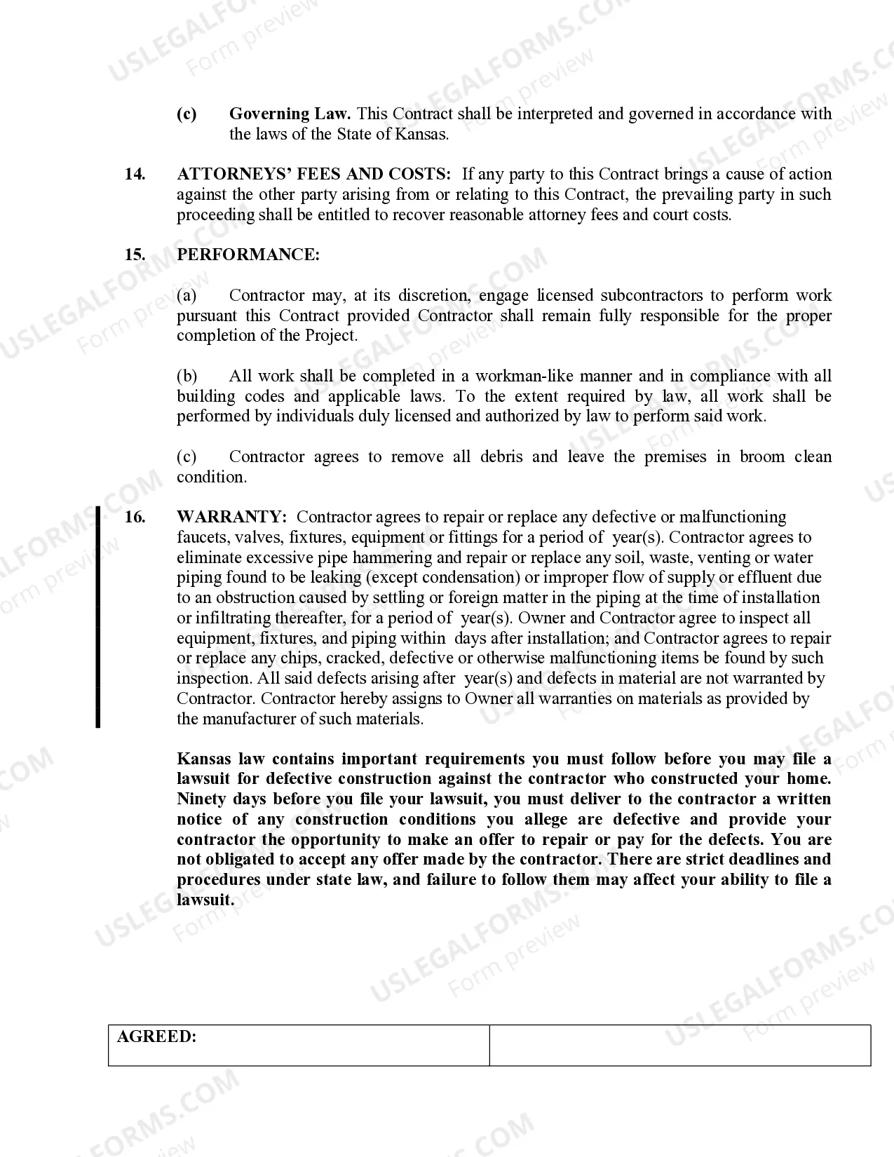 Preview Plumbing Contract for Contractor