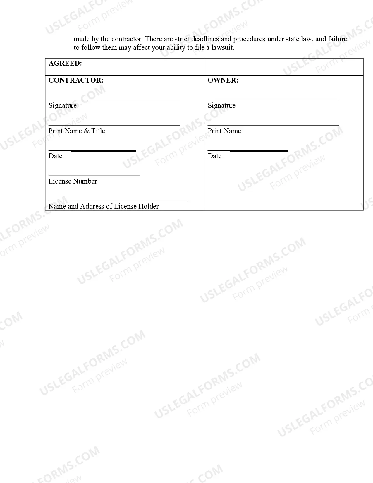 Preview Roofing Contract for Contractor