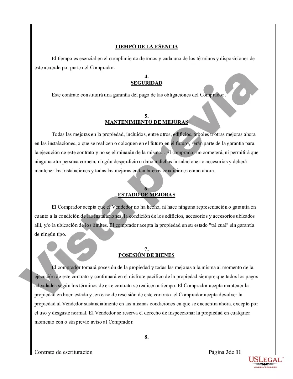 Preview Acuerdo o Contrato de Escritura de Venta y Compra de Bienes Raíces a/k/a Terreno o Contrato de Ejecución