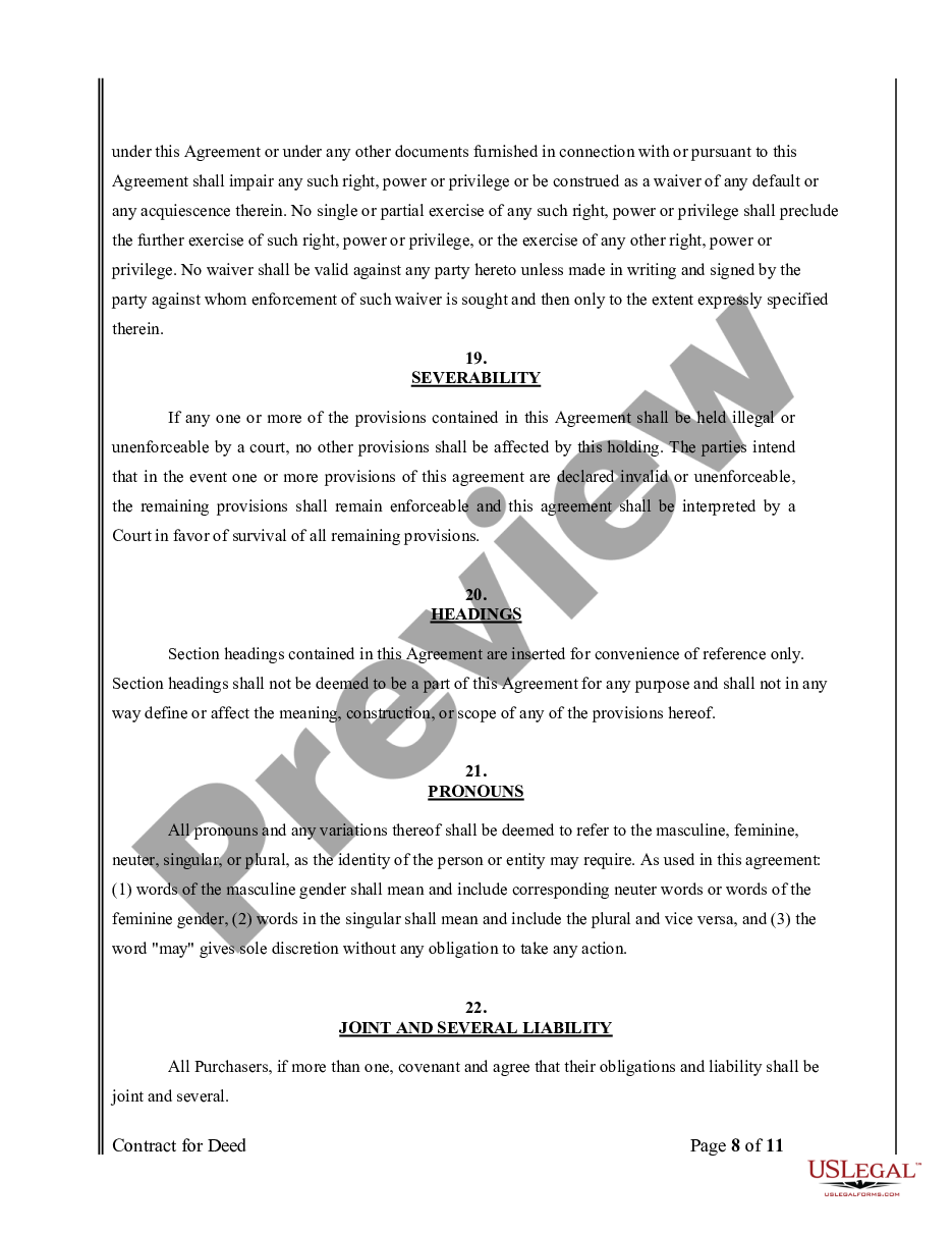 page 7 Agreement or Contract for Deed for Sale and Purchase of Real Estate a/k/a Land or Executory Contract preview