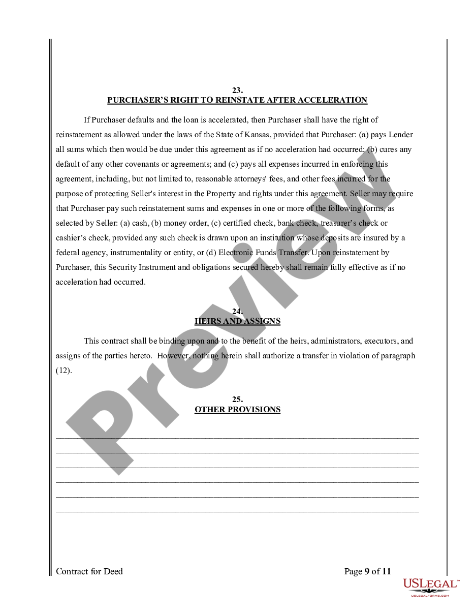page 8 Agreement or Contract for Deed for Sale and Purchase of Real Estate a/k/a Land or Executory Contract preview