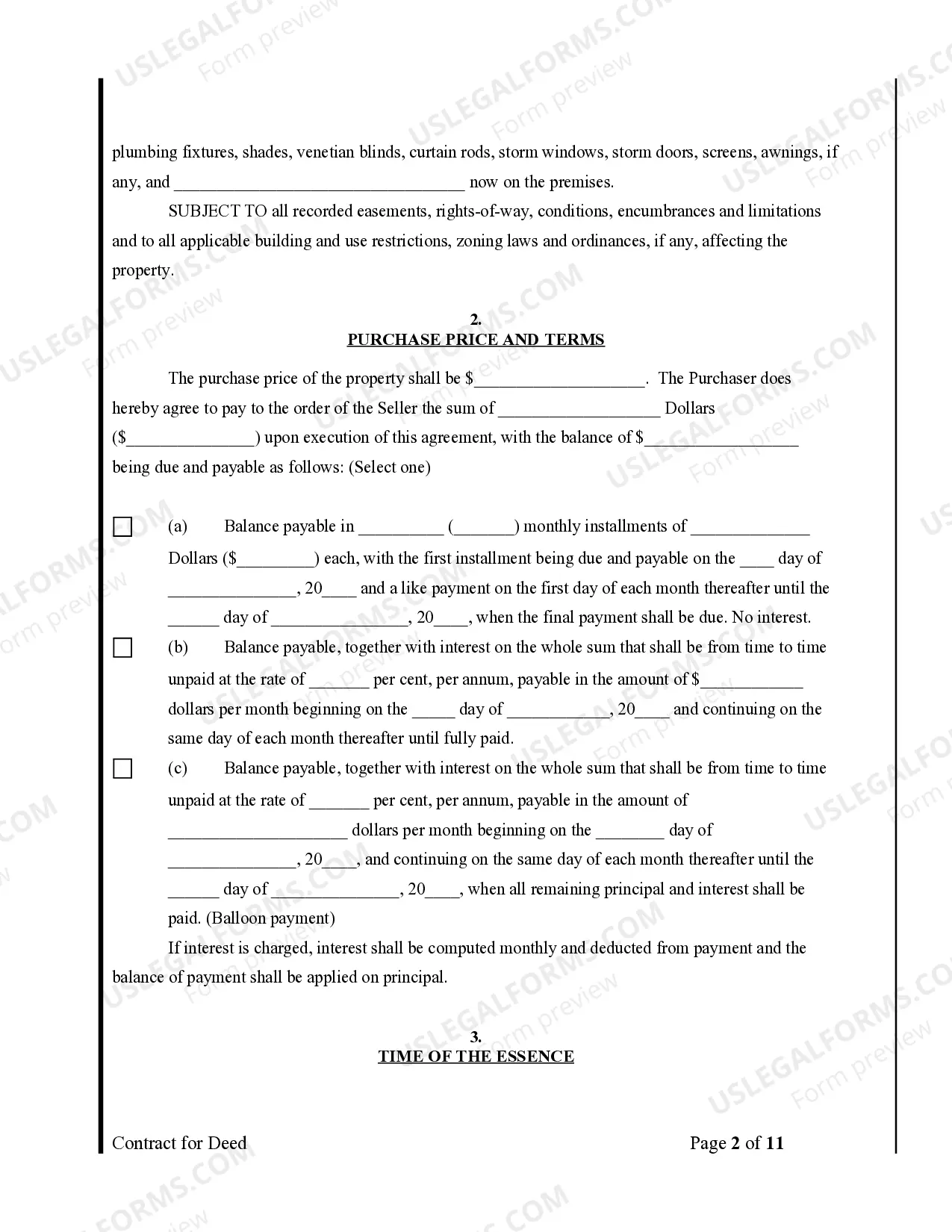Preview Agreement or Contract for Deed for Sale and Purchase of Real Estate a/k/a Land or Executory Contract