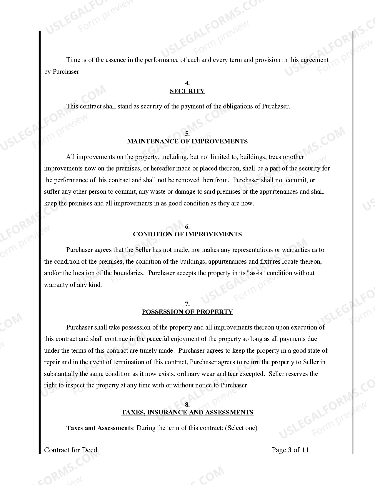 Preview Agreement or Contract for Deed for Sale and Purchase of Real Estate a/k/a Land or Executory Contract