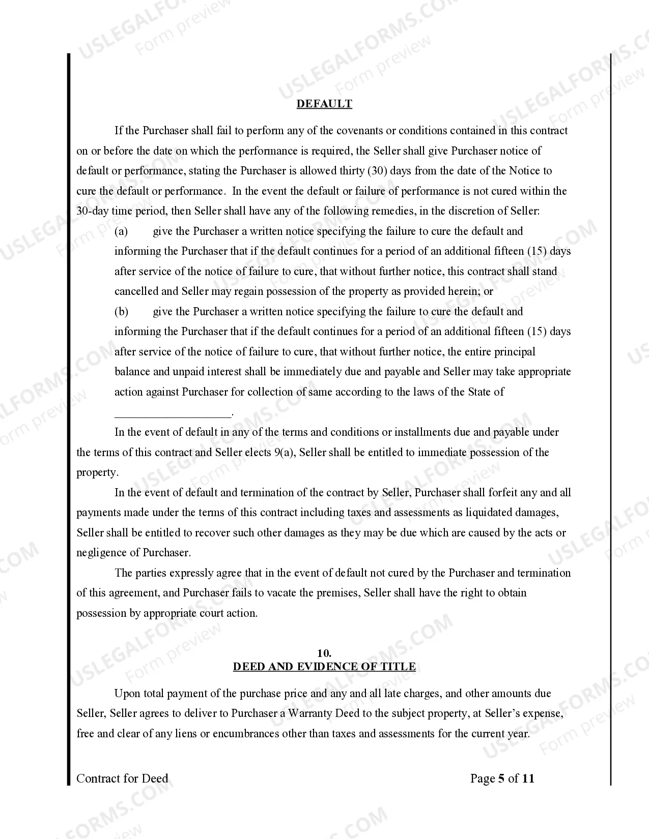 Preview Agreement or Contract for Deed for Sale and Purchase of Real Estate a/k/a Land or Executory Contract