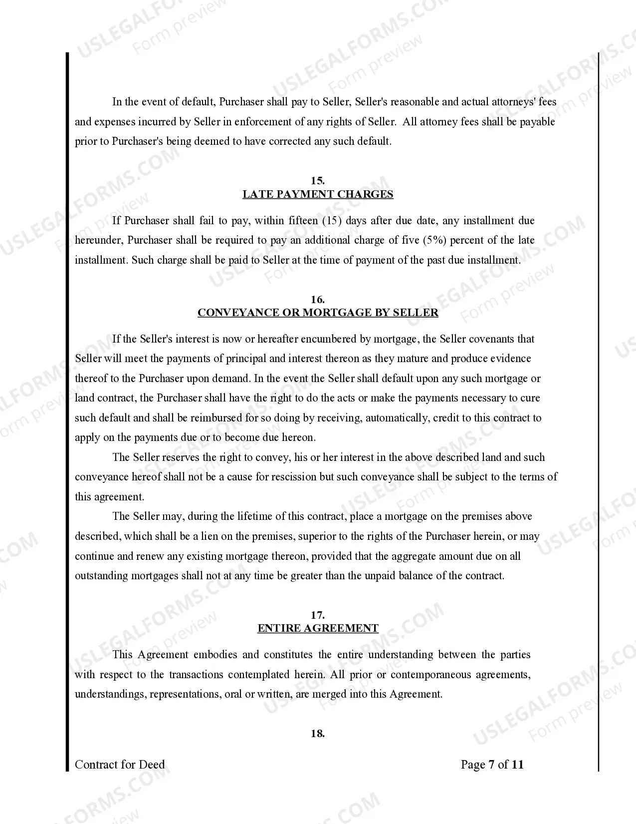 Preview Agreement or Contract for Deed for Sale and Purchase of Real Estate a/k/a Land or Executory Contract