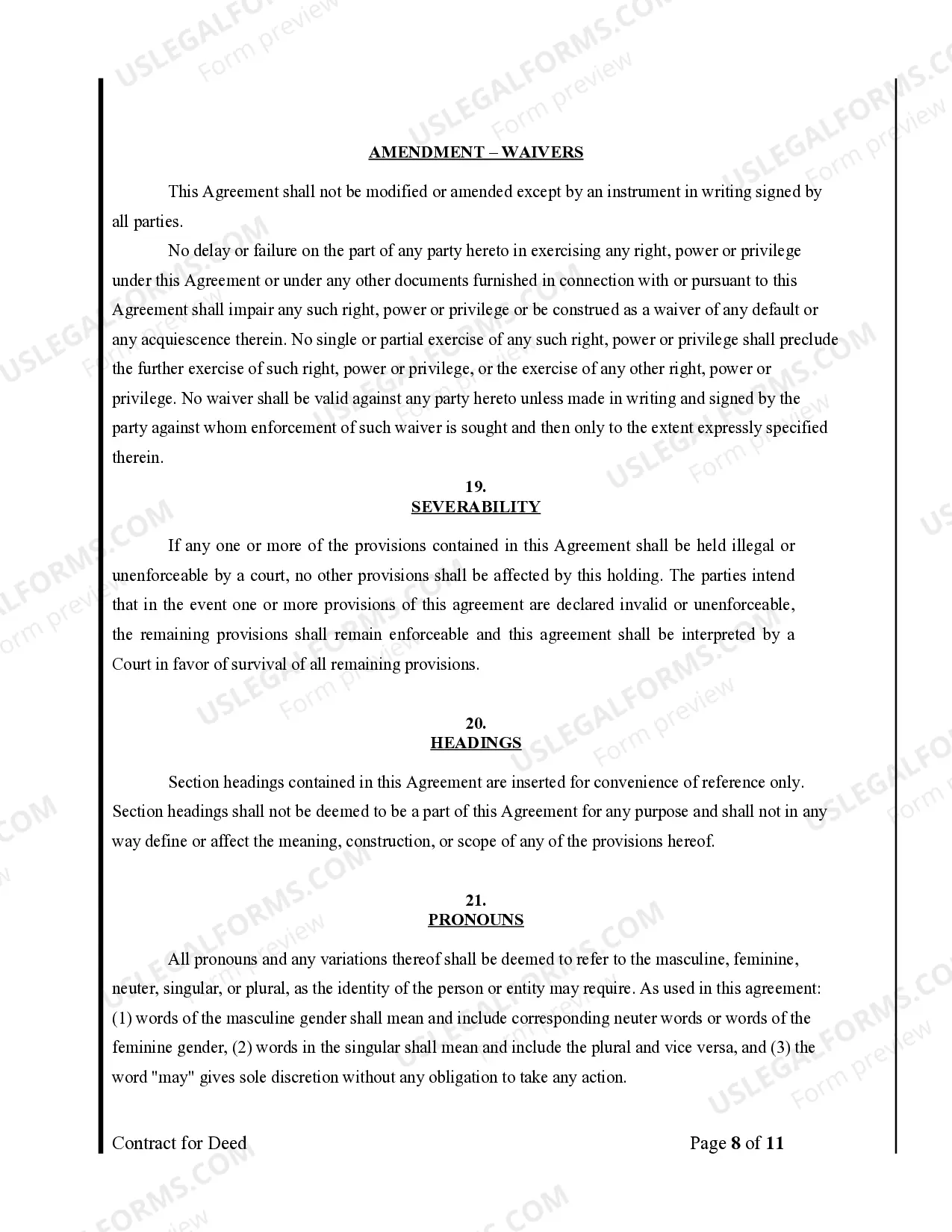 Preview Agreement or Contract for Deed for Sale and Purchase of Real Estate a/k/a Land or Executory Contract