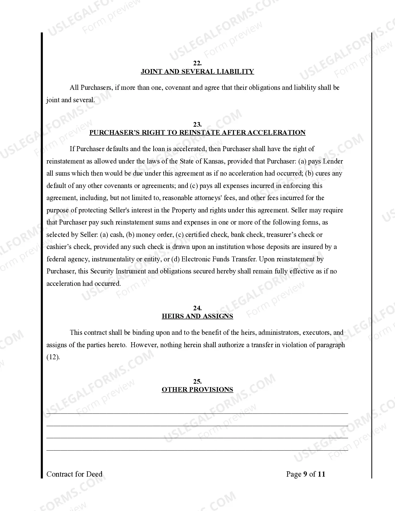 Preview Agreement or Contract for Deed for Sale and Purchase of Real Estate a/k/a Land or Executory Contract