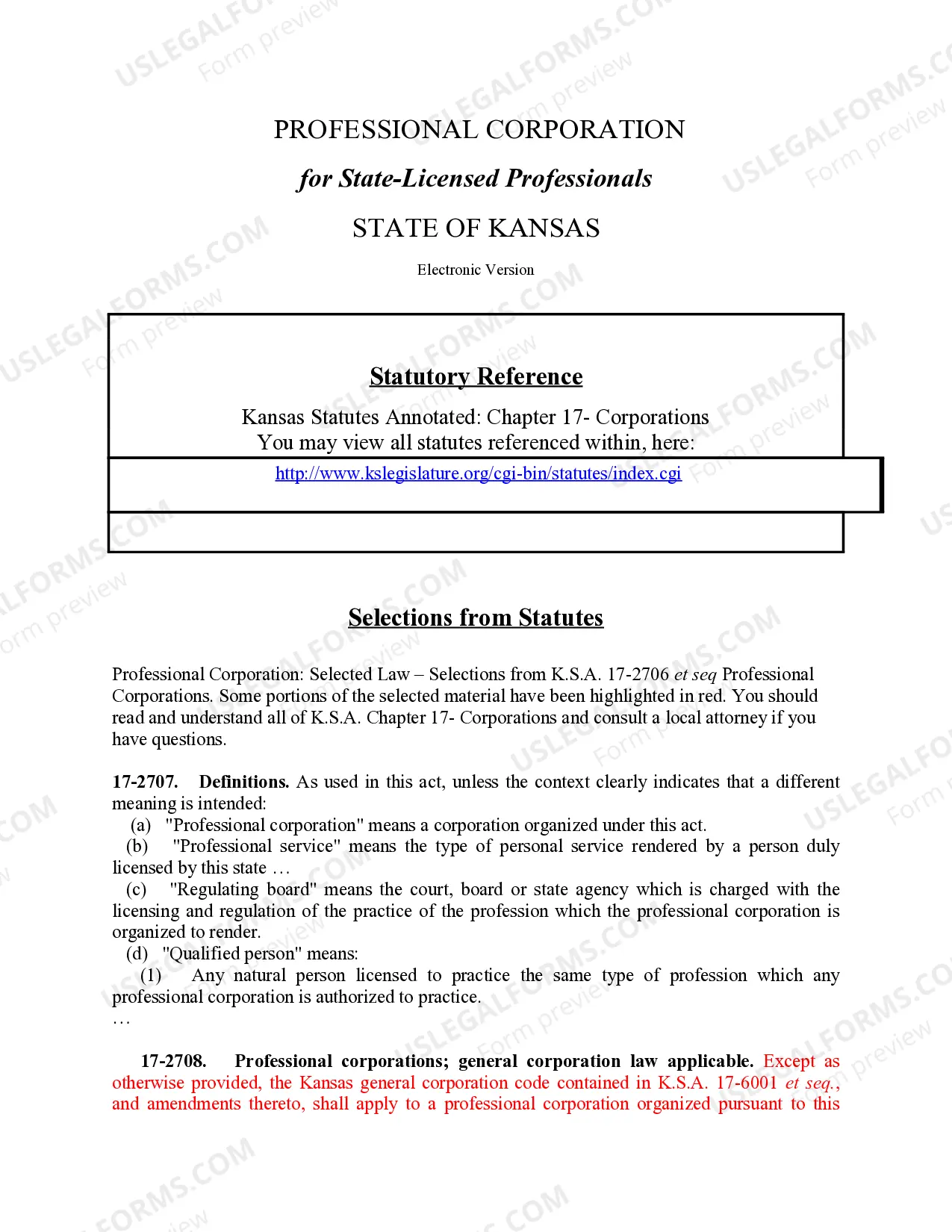 Preview Professional Corporation Package for Kansas