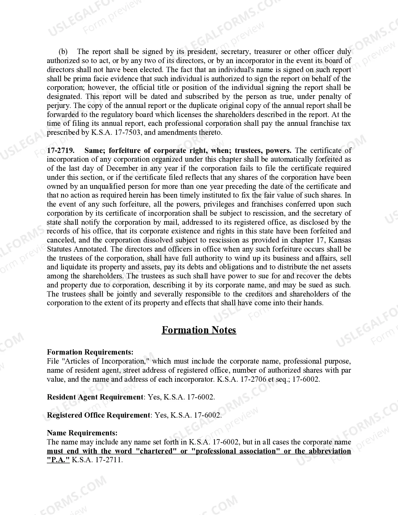 Preview Professional Corporation Package for Kansas