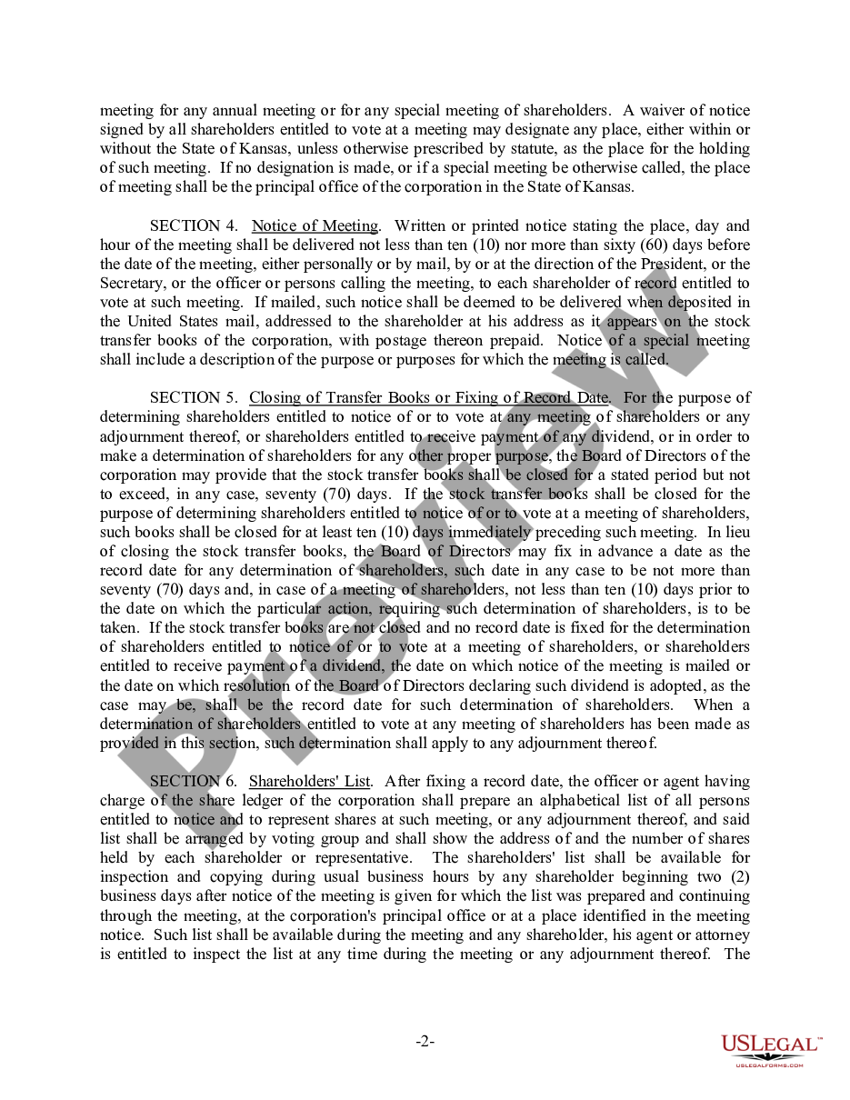 page 2 Kansas Bylaws for Corporation preview