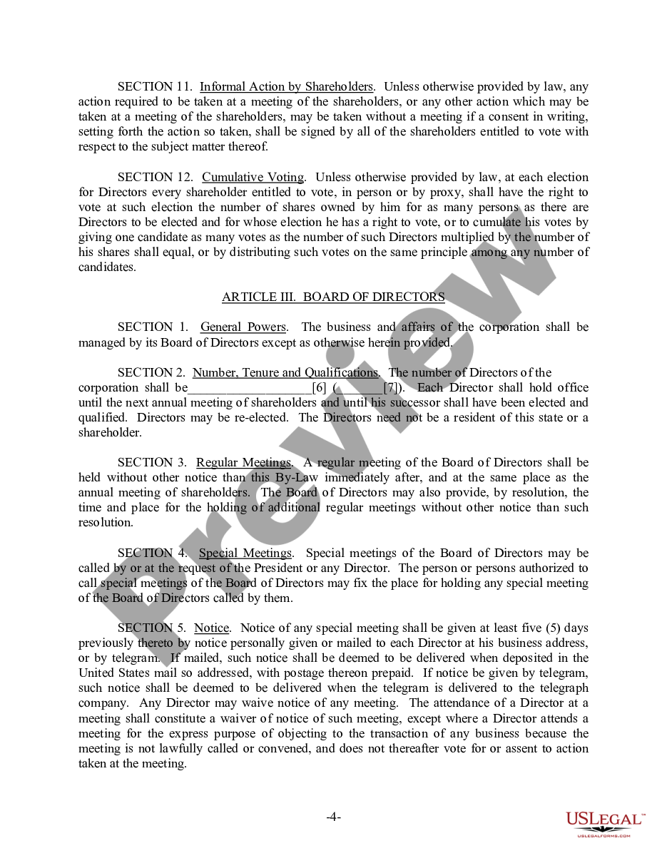 page 4 Kansas Bylaws for Corporation preview