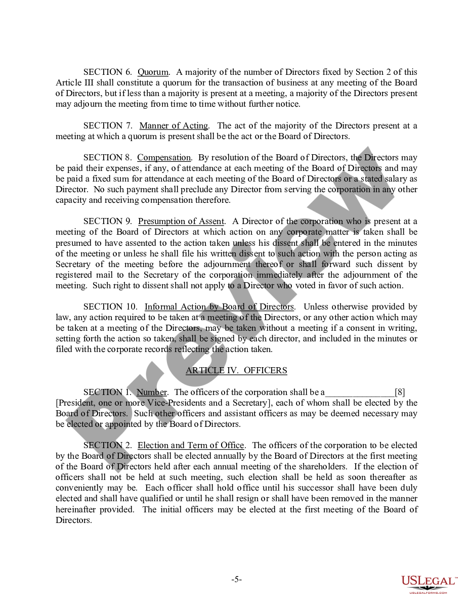 page 5 Kansas Bylaws for Corporation preview