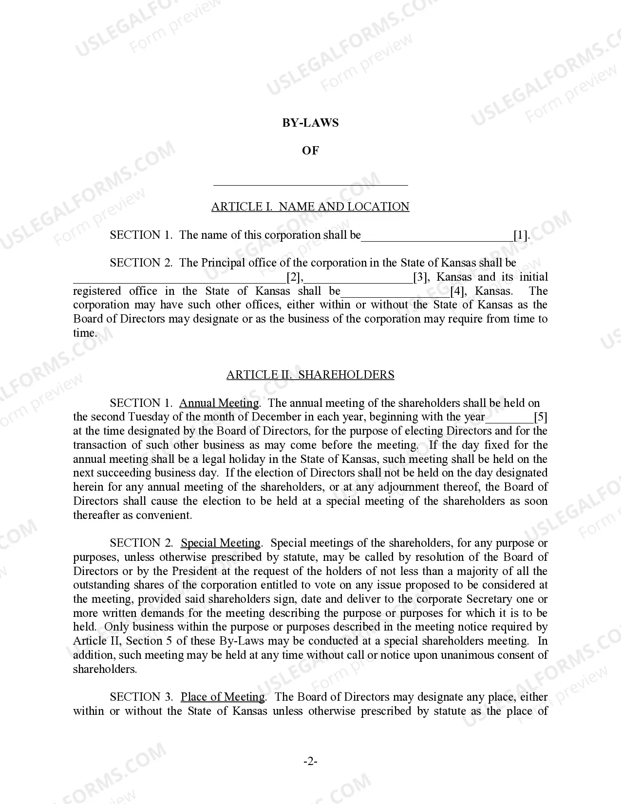 Preview Kansas Bylaws for Corporation