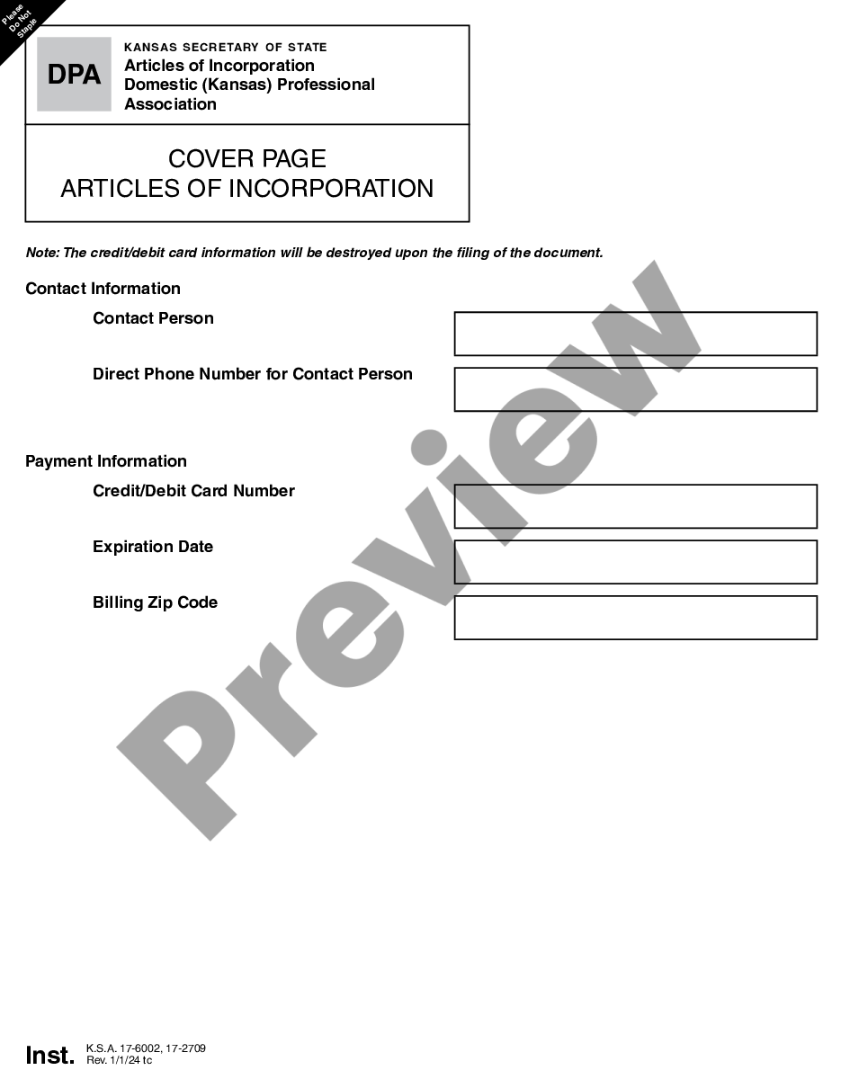 page 2 Kansas Articles of Incorporation for Professional Corporation preview