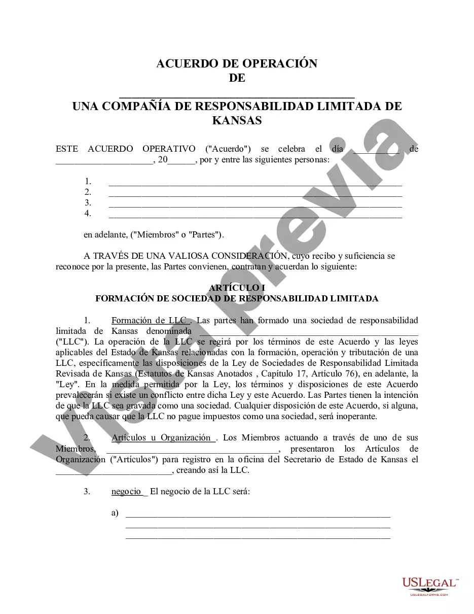 Preview Acuerdo Operativo de Sociedad de Responsabilidad Limitada LLC