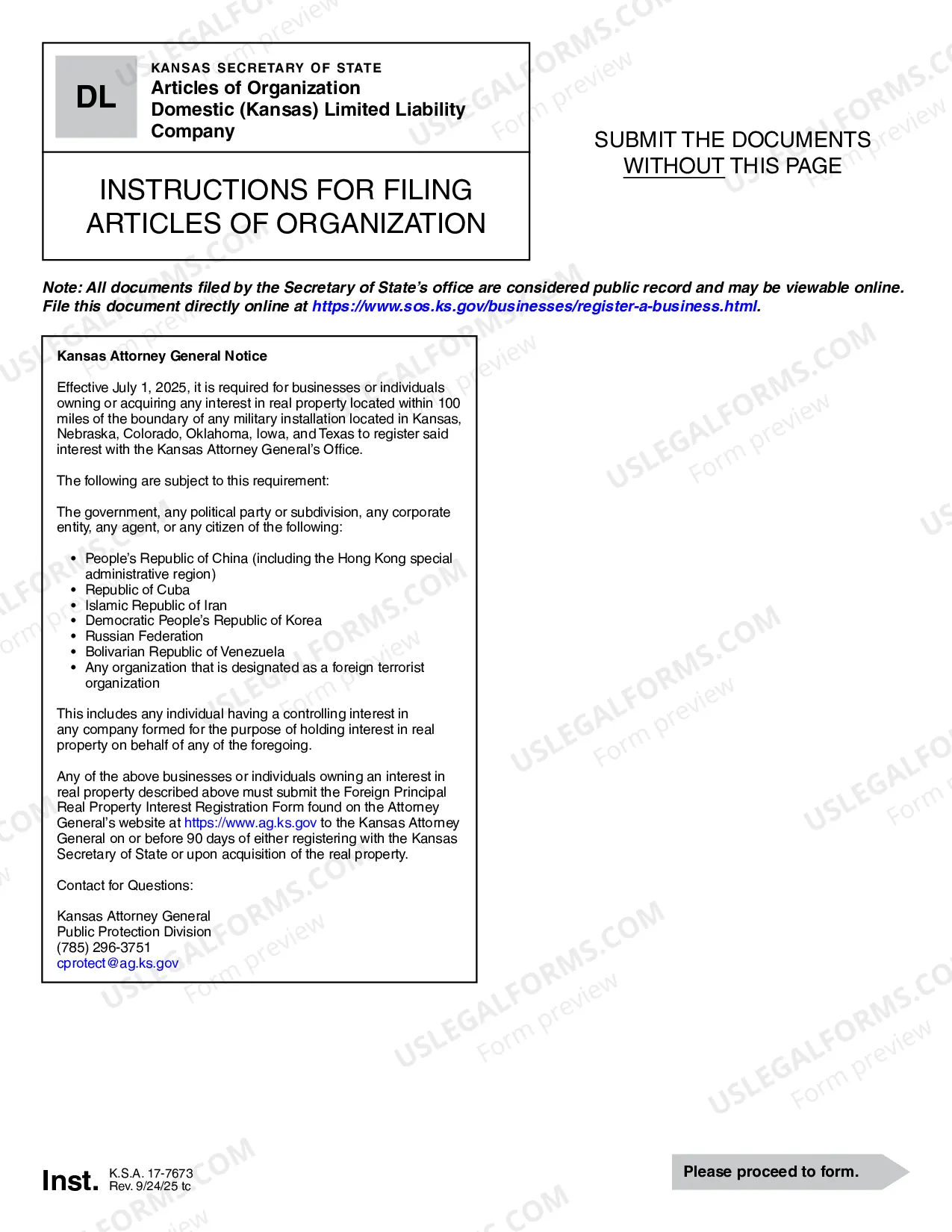 Preview Kansas Articles of Organization for Domestic Limited Liability Company LLC