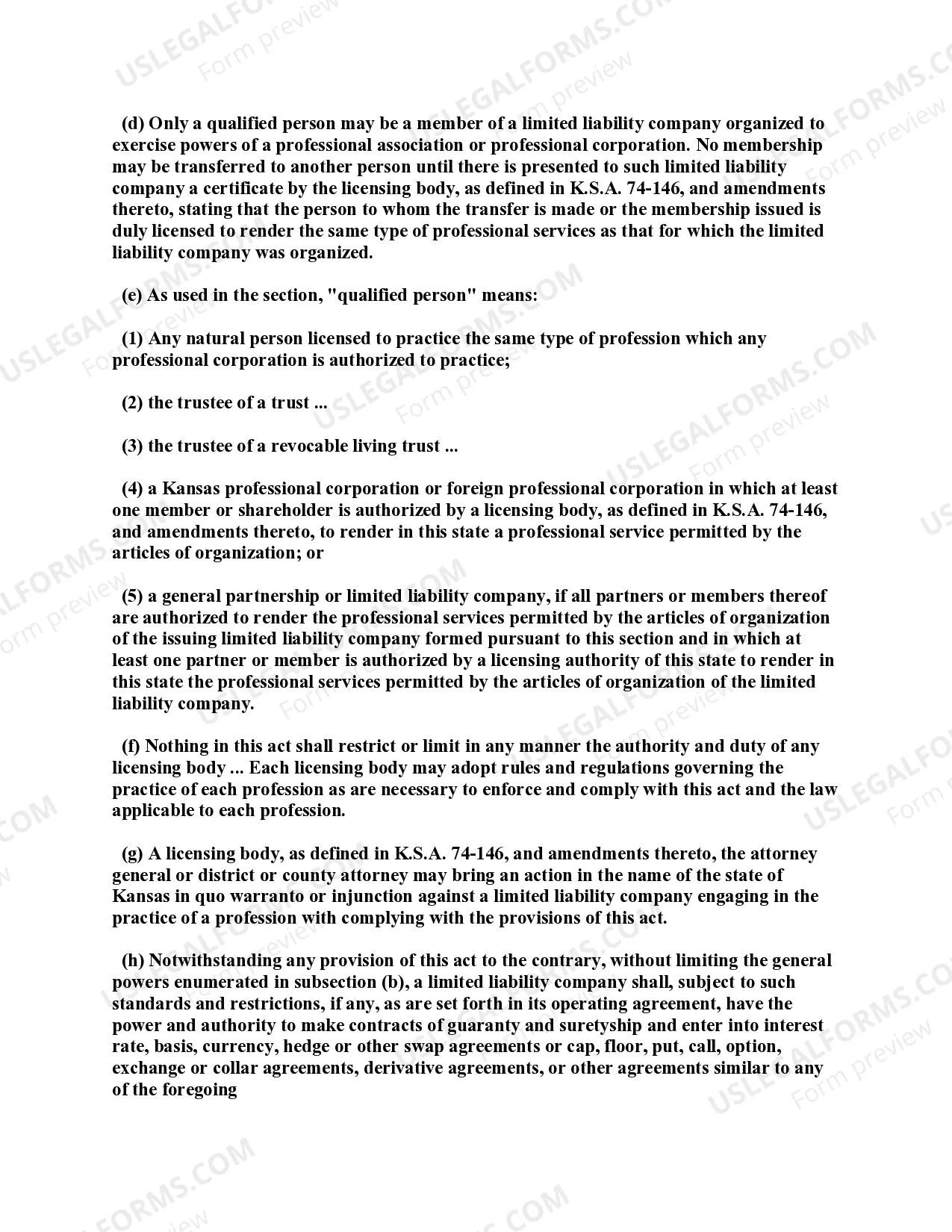 Preview Kansas Professional Limited Liability Company PLLC Formation Package