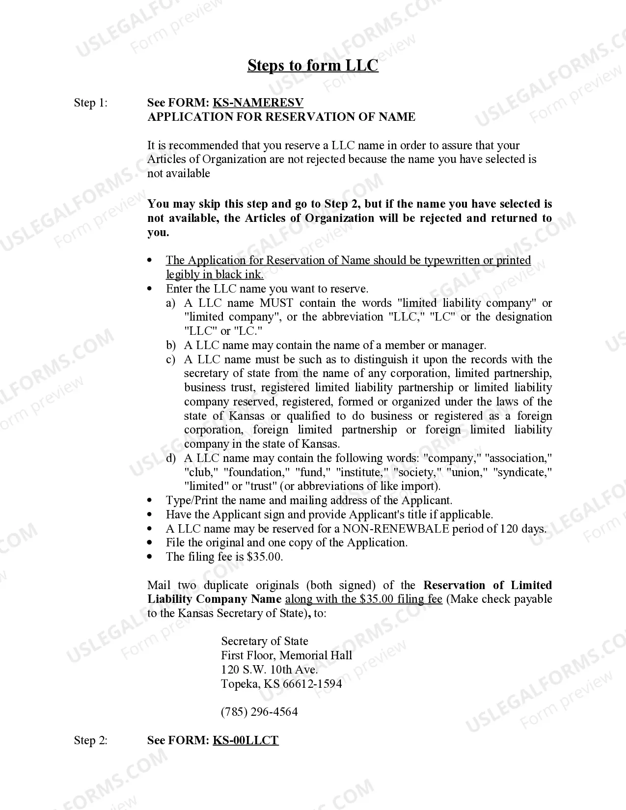 Preview Kansas Professional Limited Liability Company PLLC Formation Package