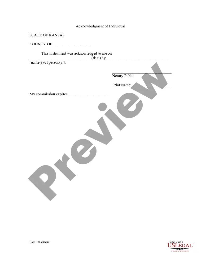 Preview Lien Statement by Contractor as Individual