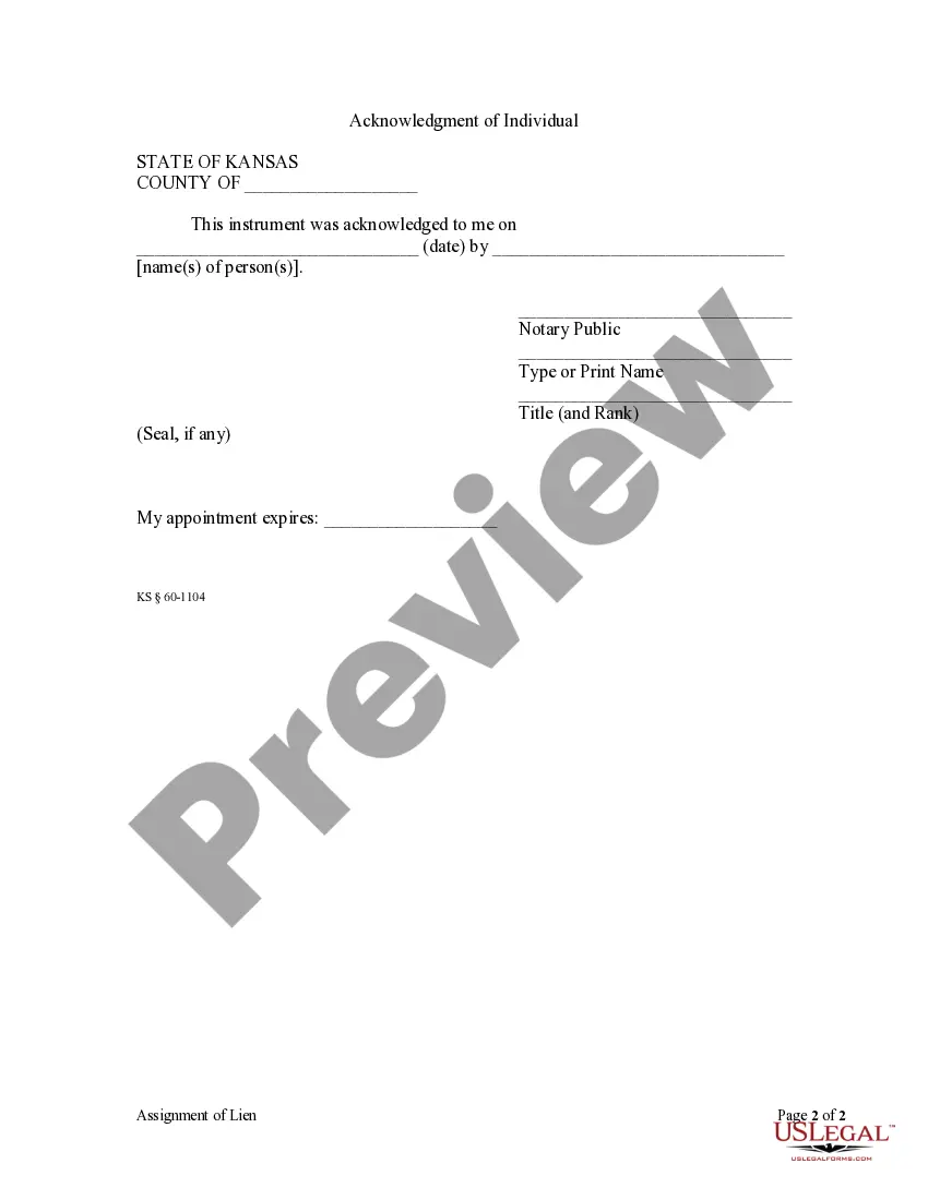 Preview Assignment of Lien - Individual