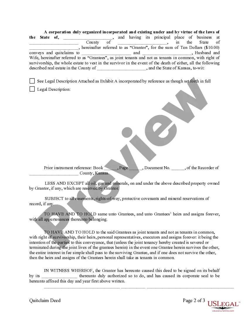 Preview Quitclaim Deed from Corporation to Husband and Wife