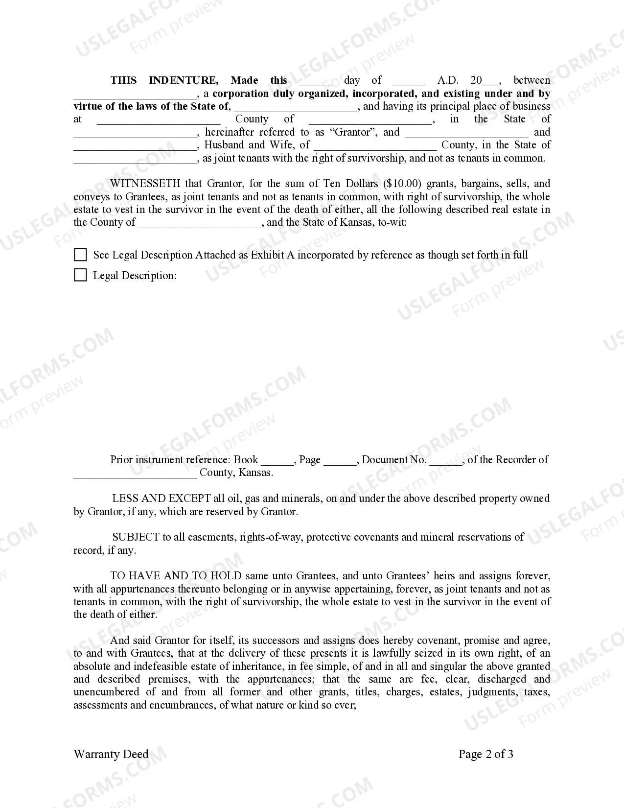Preview Warranty Deed from Corporation to Husband and Wife