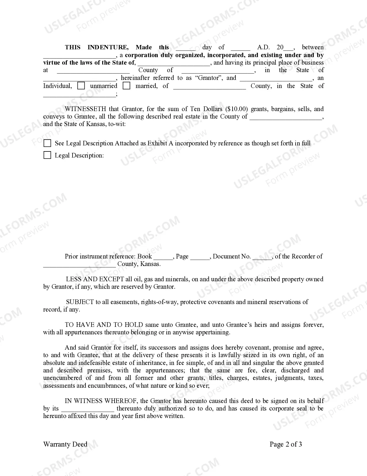 Preview Warranty Deed from Corporation to Individual