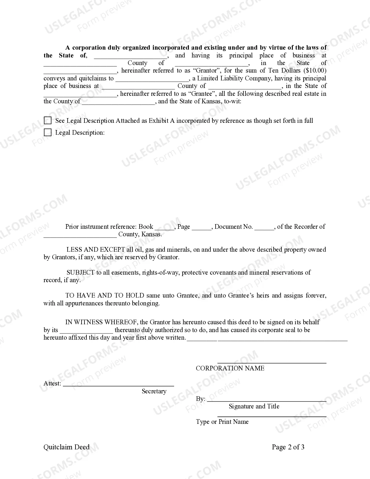 Preview Quitclaim Deed from Corporation to LLC