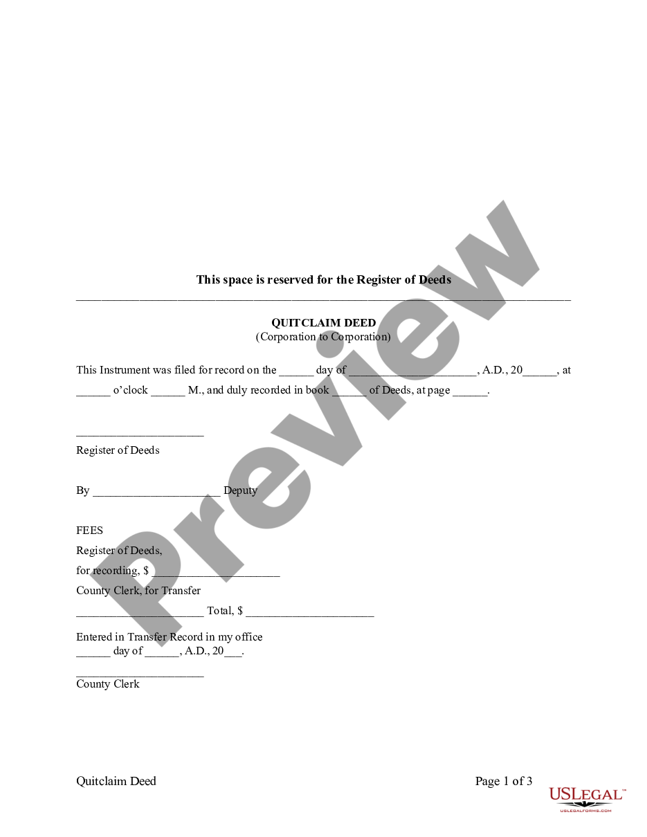 page 0 Quitclaim Deed from Corporation to Corporation preview