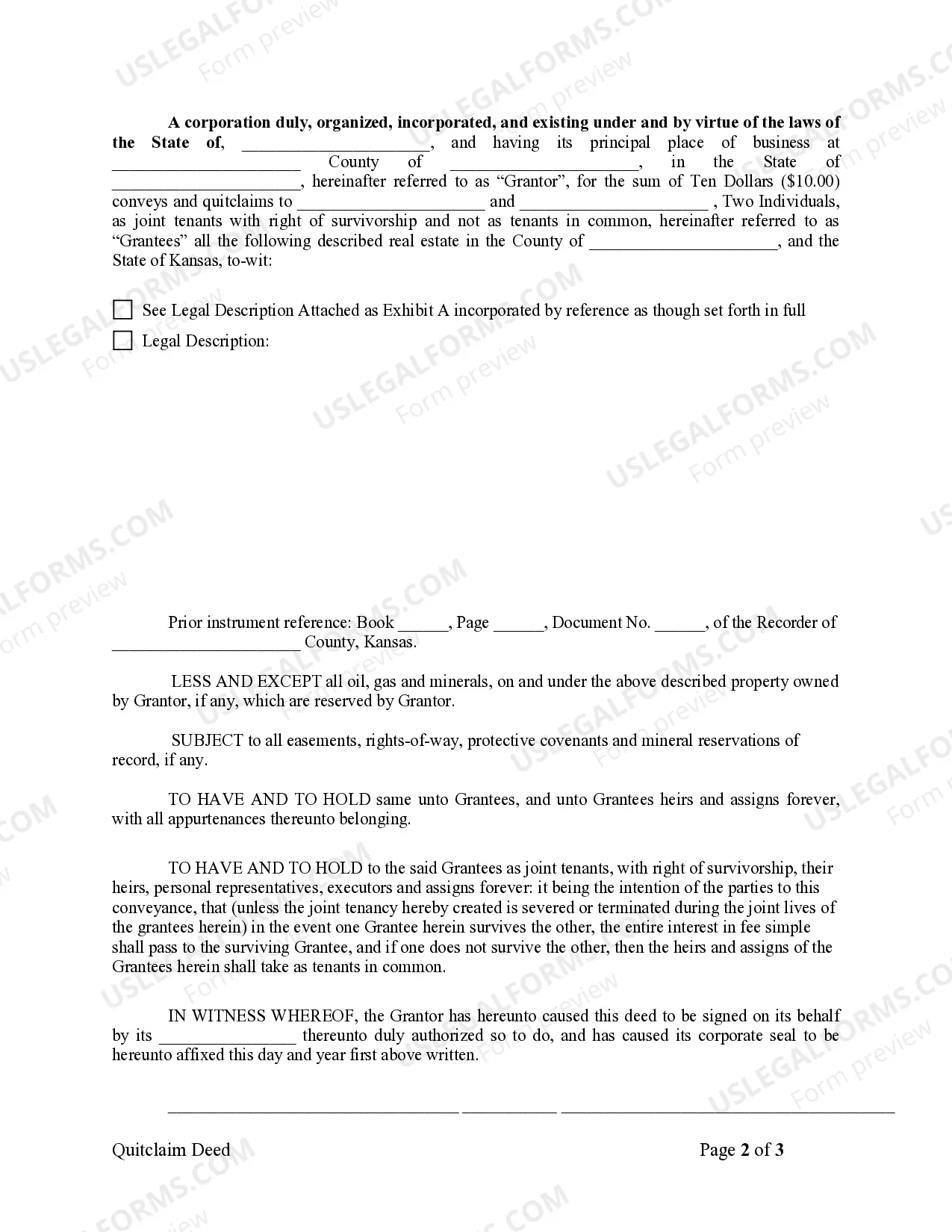 Preview Quitclaim Deed from Corporation to Two Individuals
