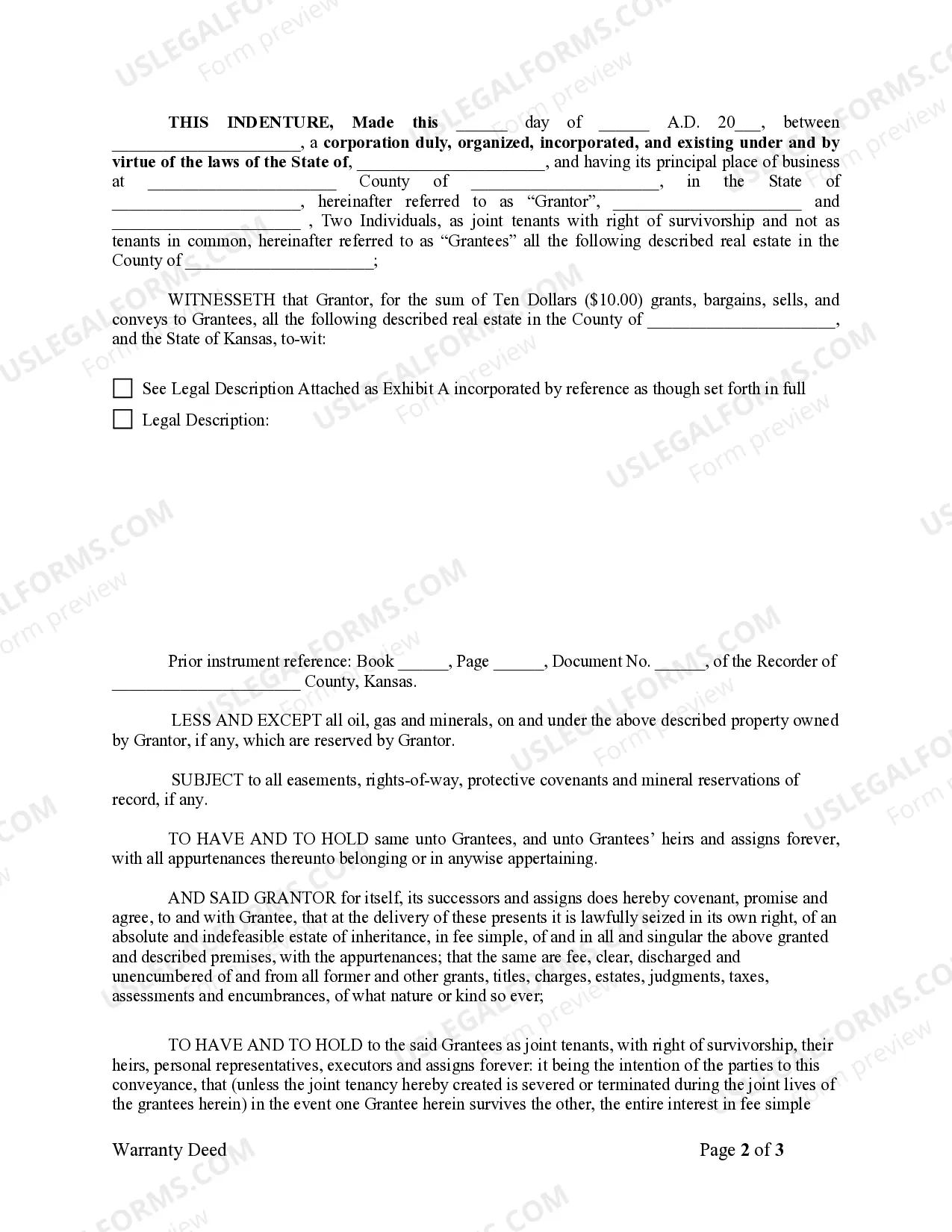 Preview Warranty Deed from Corporation to Two Individuals