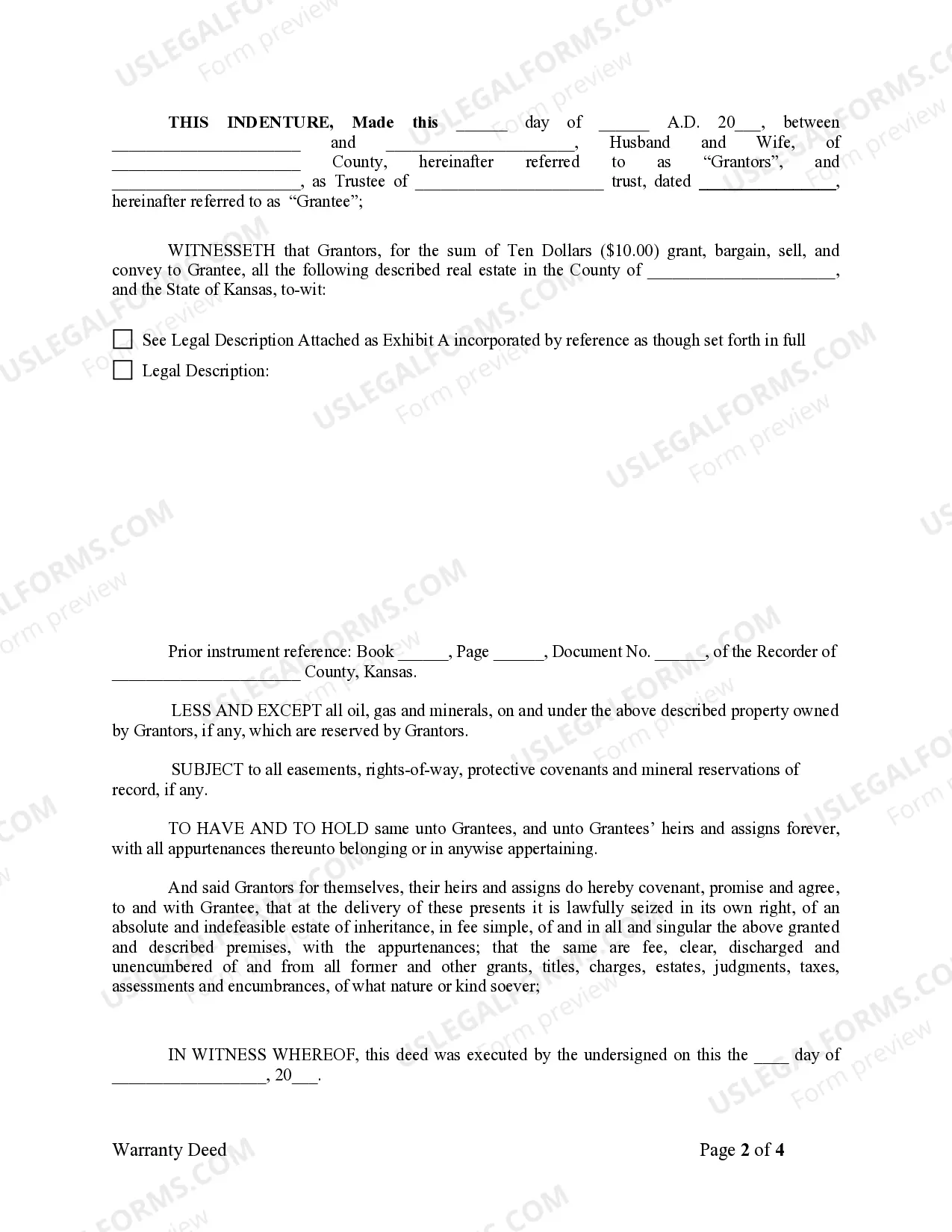 Preview Warranty Deed from Husband and Wife to a Trust