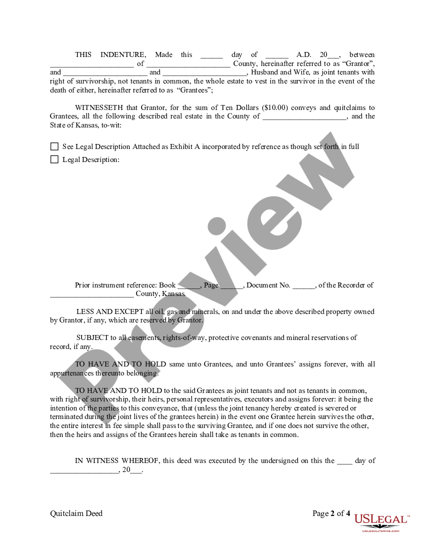 Kansas Quitclaim Deed From Husband To Himself And Wife Us Legal Forms 2143