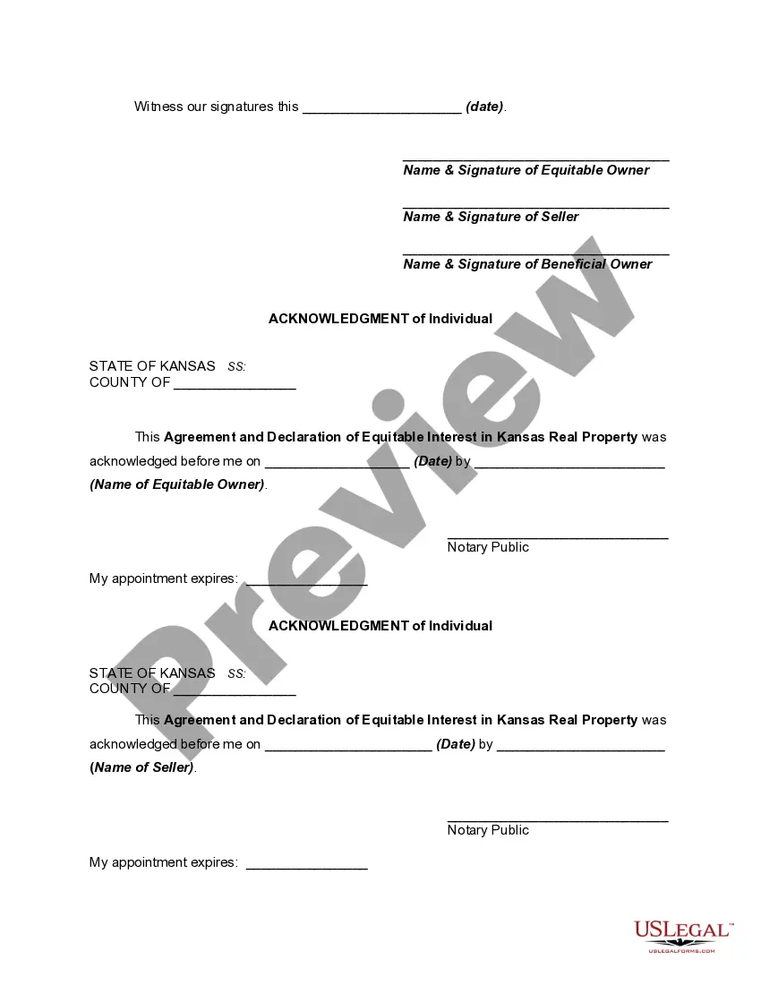 Get Agreement and Declaration of Equitable Interest in Kansas Real Property Preview Agreement and Declaration of Equitable Interest in Kansas Real Property