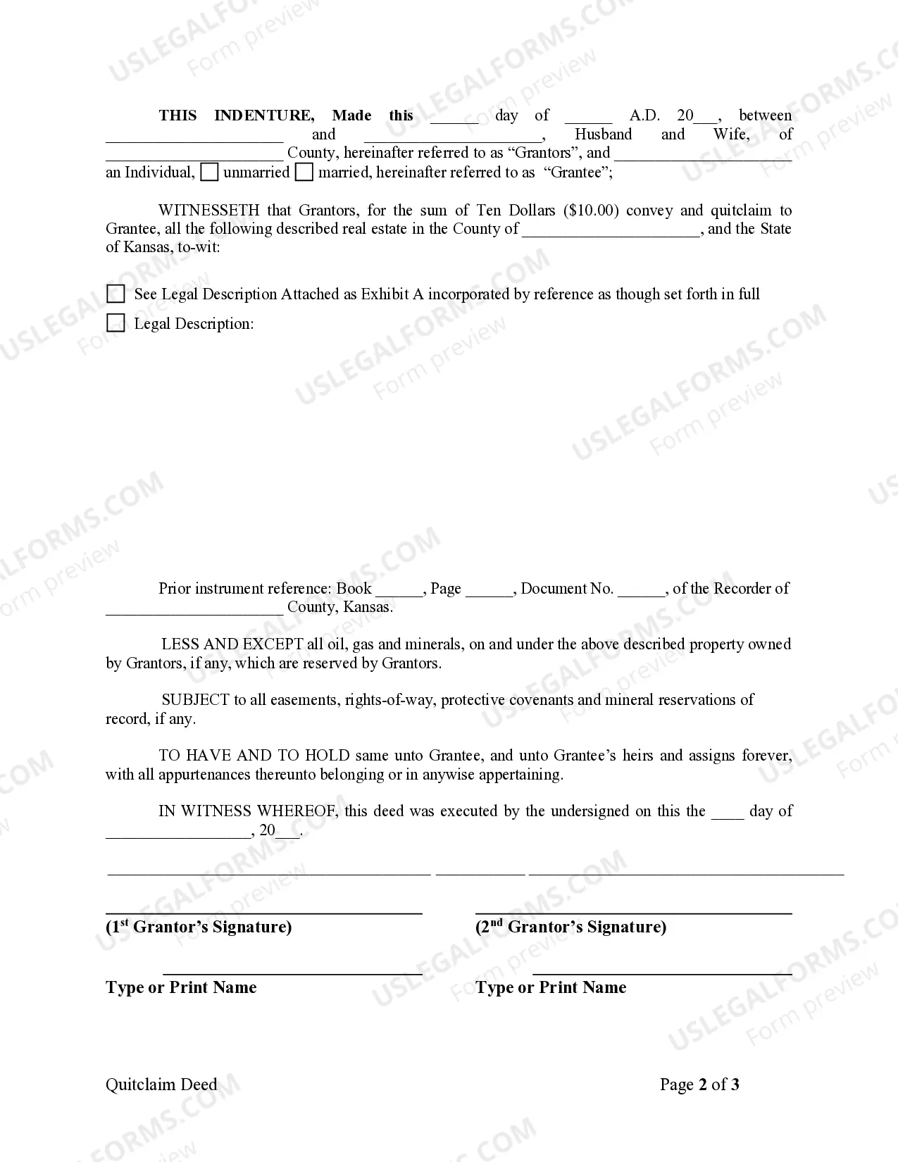 Preview Quitclaim Deed from Husband and Wife to an Individual