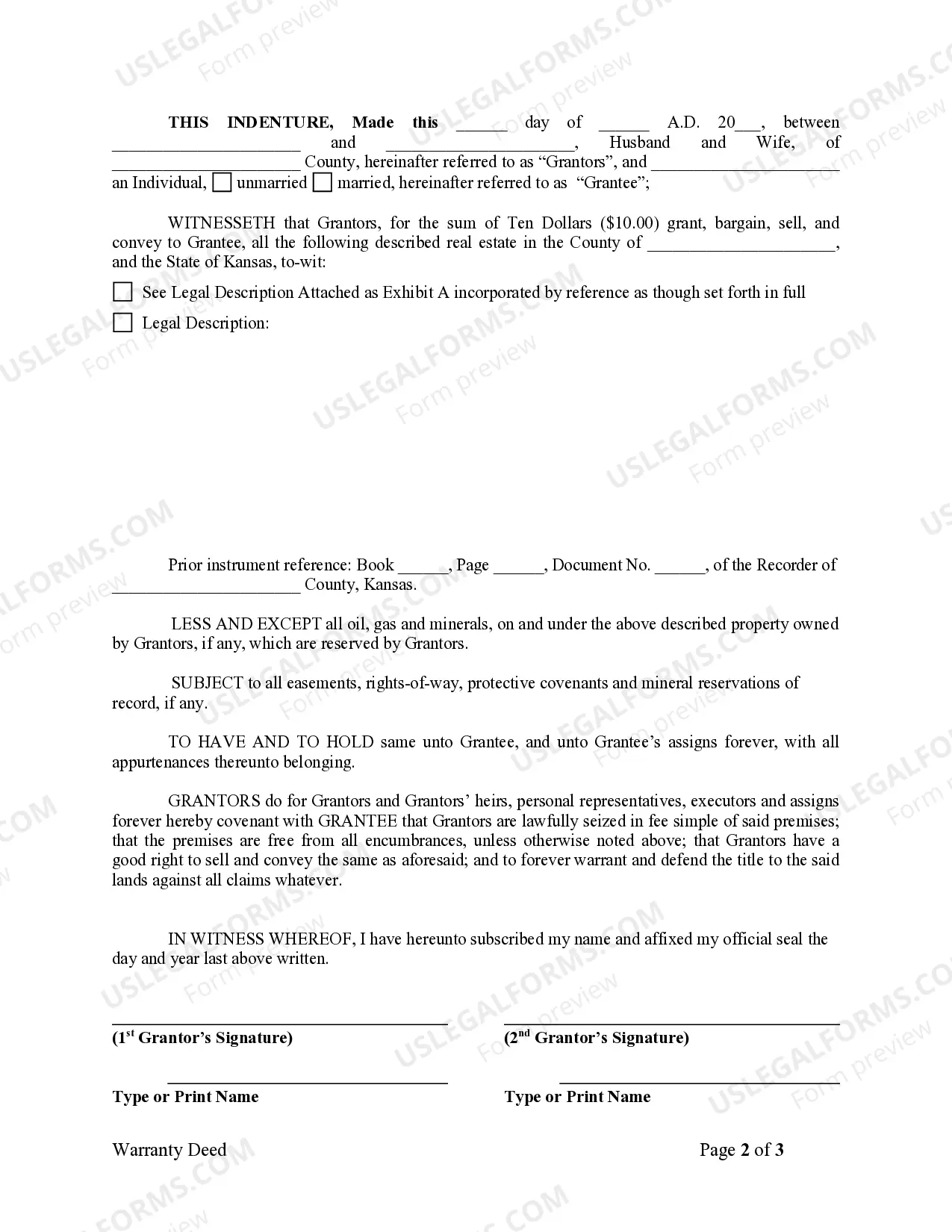 Preview Warranty Deed from Husband and Wife to an Individual