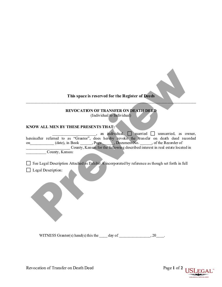 Revocation Form For Transfer On Death Deed Us Legal Forms 2624